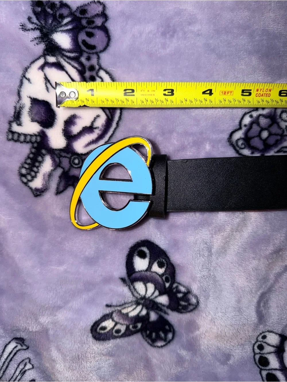 Y2K Internet Explorer Logo Black Leather Statement Belt Nostalgia Meme